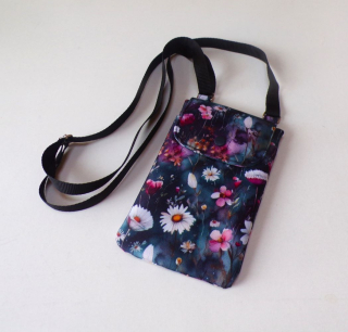 Kabelka na mobil crossbody - kvítka na šedozelené