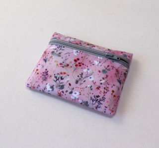 Pouzdro / kapsička na karty - kvítka na starorůžové 13 x 9 cm
